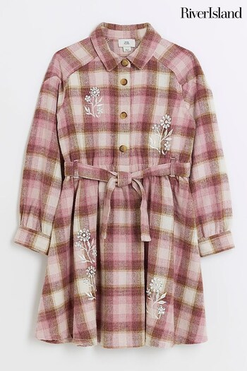 River Island Pink Girls Belted Check Shirt Dress (Q67993) | £30 - £40