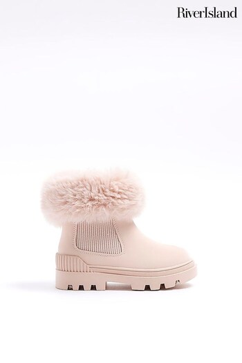 River Island Pink Girls Faux Fur Cuff Boots (Q68007) | £28
