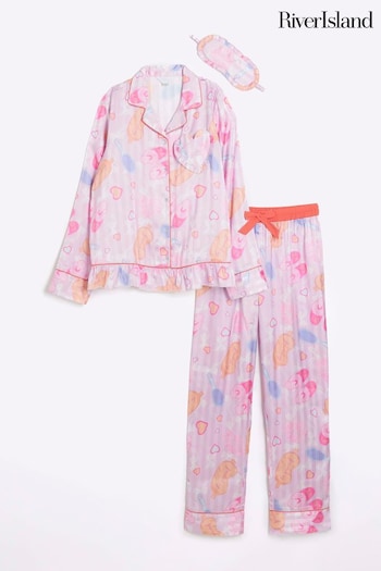 River Island Purple Girls Peplum Slippers Print Pyjamas (Q68009) | £28 - £35