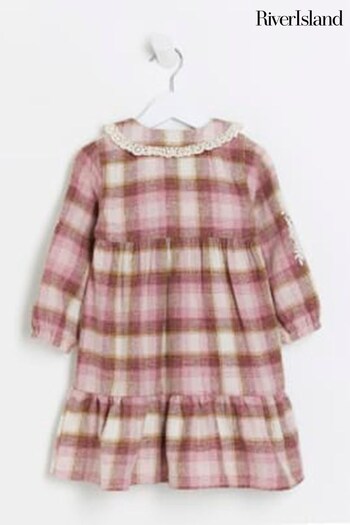 River Island Pink Girls Tiered Check Shirt Dress (Q68010) | £25