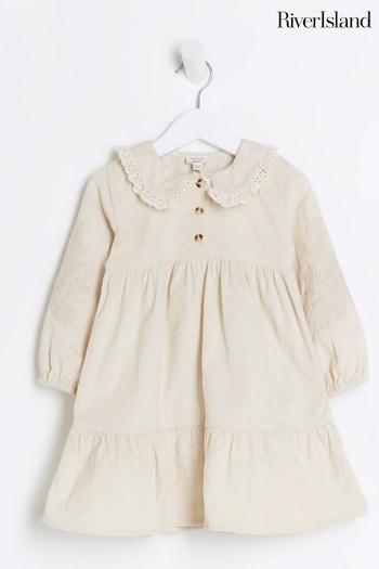 River Island Cream Girls Cord Tiered Shirt YW0YW00121 Dress (Q68013) | £25