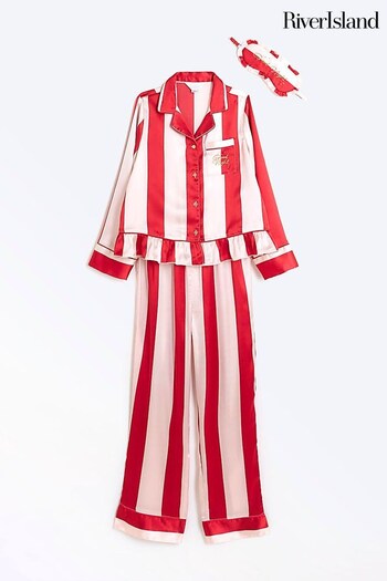 River Island Red Girls Peplum Striped Xmas Pyjamas (Q68015) | £28