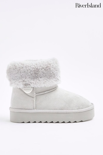 River Island Grey Girls Faux Fur Lined Wedge Boots (Q68019) | £28