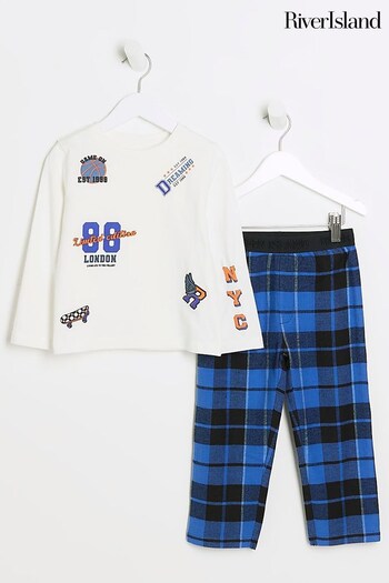 River Island Blue Boys Check Graphic Pyjamas Set (Q68022) | £18