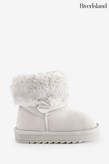 River Island Grey Girls Faux Fur Lined Boots (Q68023) | £25
