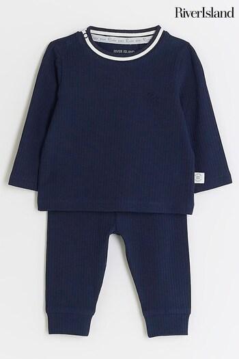 River Island Blue Baby Shirt Tipped Rib Set (Q68026) | £14