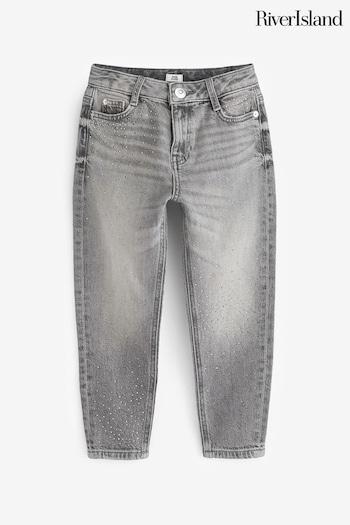 River Island Grey Mom Girls Scattered Moncler Jeans (Q68031) | £23 - £31