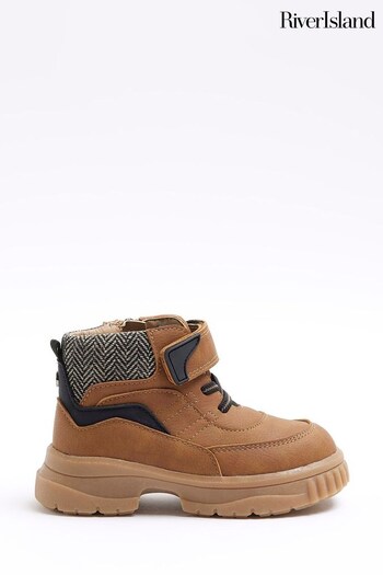 River Island Brown Boys Worked Velcro Boots (Q68033) | £28