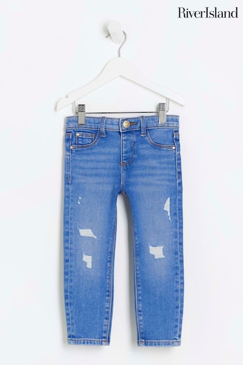 River Island Blue Texture Ripped Skinny Jeans (Q68034) | £15