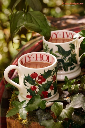 Emma Bridgewater Set of 2 Cream Holly & Ivy 1/2 Pint Mugs Boxed (Q68037) | £50