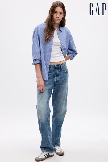 Gap Blue Stripe Organic Cotton Oversized Long Sleeve Shirt (Q68096) | £45