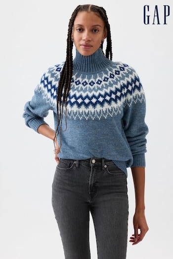 Gap Blue Relaxed Forever Cosy Fair Isle Turtle Neck Jumper (Q68099) | £60