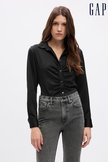Gap Black Satin Ruched Long Sleeve Shirt (Q68117) | £50