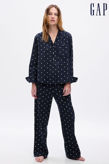 Gap Navy Dot Cotton Print Flannel Pyjama Set (Q68120) | £50