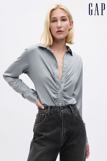 Gap Grey Satin Ruched Long Sleeve Shirt (Q68122) | £50
