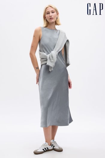 Gap Grey Satin High Neck Midi Dress (Q68125) | £65