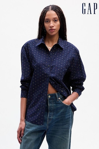 Gap Navy Blue Organic Cotton Long Sleeve Oversized Shirt (Q68129) | £45