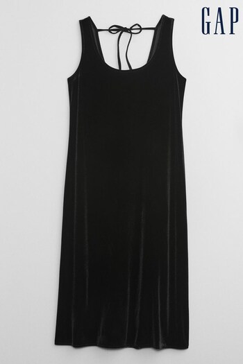 Gap Black Velour Scoop Neck Sleeveless Midi Dress (Q68141) | £45
