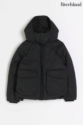 River Island Black Boys Hooded Puffer Jacket (Q68160) | £38 - £50