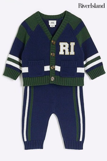 River Island Blue Baby Boys Varsity Cardi Jogger Set (Q68180) | £25