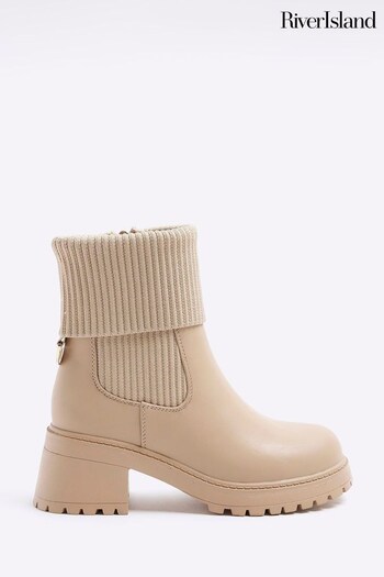 River Island Brown Girls Knit Turn Down Heel Boots (Q68202) | £32