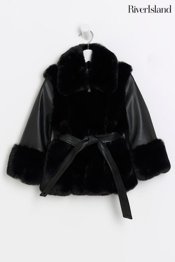 River Island Black Girls Faux Fur Wrap Coat (Q68203) | £45