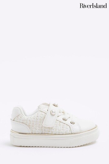River Island White Girls Boucle Plimsoll Trainers (Q68206) | £20