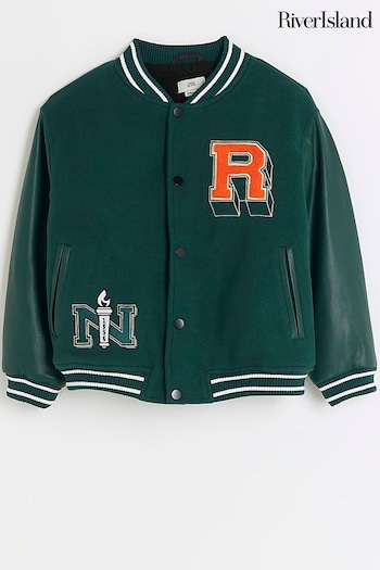 River Island Green Boys Borg Lined Varsity Jacket (Q68210) | £42 - £55