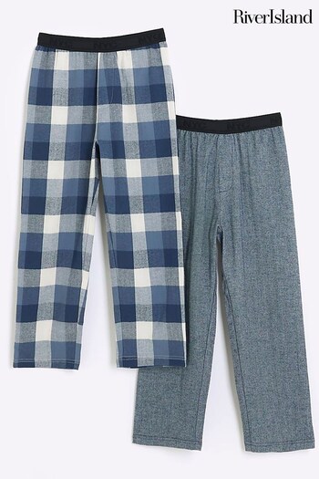 River Island Blue Boys Check Pyjamas Trousers 2 Packs (Q68213) | £22 - £28