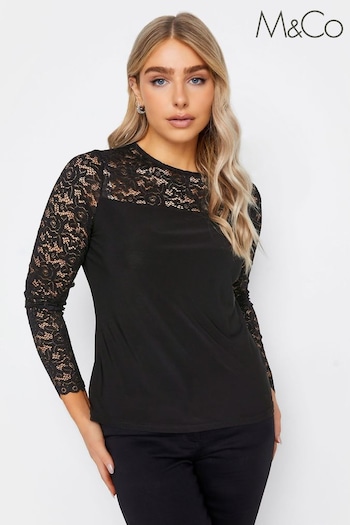 M&Co Black Petite Lace Sleeve Top (Q68220) | £29
