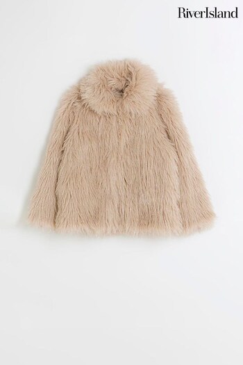 River Island Pink Girls Tinsel Faux Fur Coat (Q68230) | £50 - £68