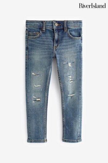River Island Blue Boys Denim Ripped Skinny Jeans (Q68249) | £18 - £26