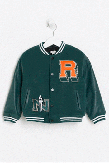 River Island Dark Green Boys Borg Lined Varsity Jacket (Q68252) | £40