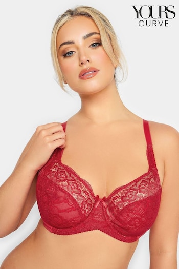 Yours Curve Red Stretch Lace UnderWired Non Padded Bra (Q68270) | £22