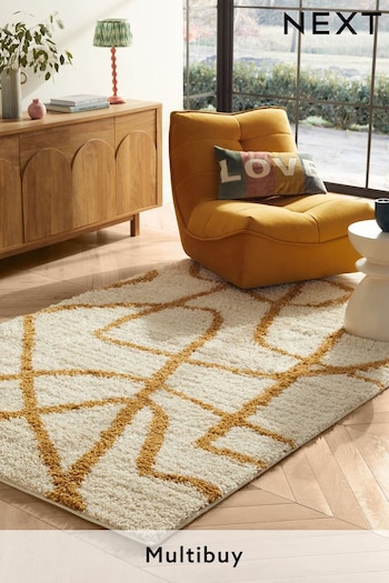 Cream/Ochre Yellow Joni Squiggle Rug (Q68293) | £45 - £265