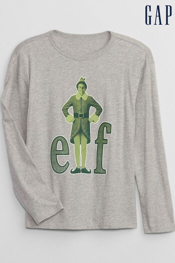 Gap Grey Elf Graphic Crew Neck Long Sleeve T-Shirt (Q68310) | £16
