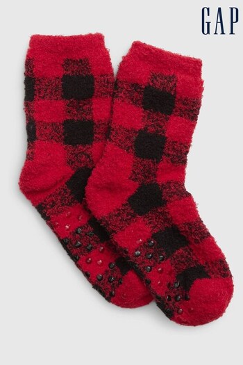Gap Red Check Fluffy Socks (Q68342) | £4