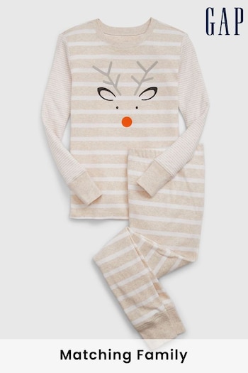 Gap Cream Reindeer Family Christmas Kids Pyjamas (Q68354) | £20