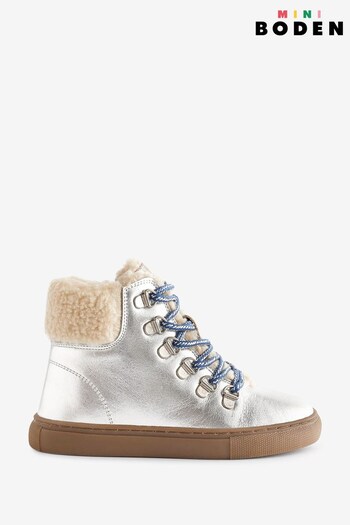 Boden Silver Cosy Leather Lace-Up Boots (Q68399) | £49 - £56