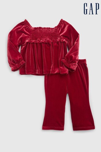 Gap Pink Velvet Smocked Long Sleeve Outfit Set (Q68402) | £20
