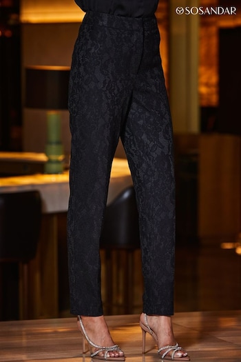 Sosandar Black Luxe Lace Leaf Trousers (Q68407) | £75