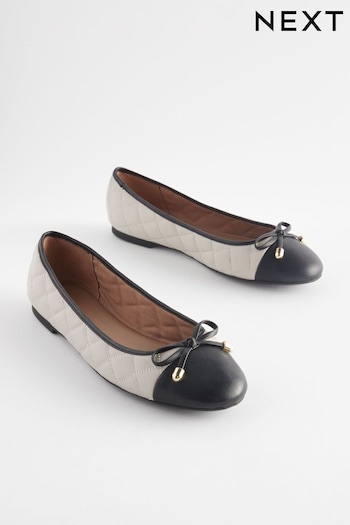 Monochrome Forever Comfort® Round Toe Leather Ballerina Shoes (Q68424) | £36