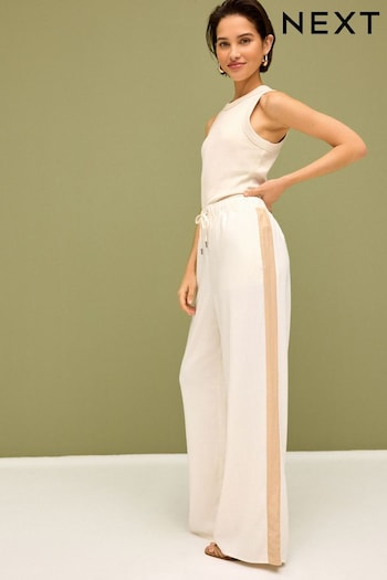 Neutral/Tan Linen Blend Side Stripe Track pettorina Trousers (Q68447) | £25