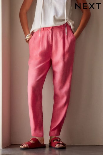 Pink Linen Blend Taper Trousers side (Q68483) | £24