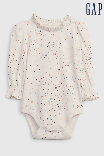 Gap Cream Ruffle Long Sleeve Baby Bodysuit (Q68494) | £8