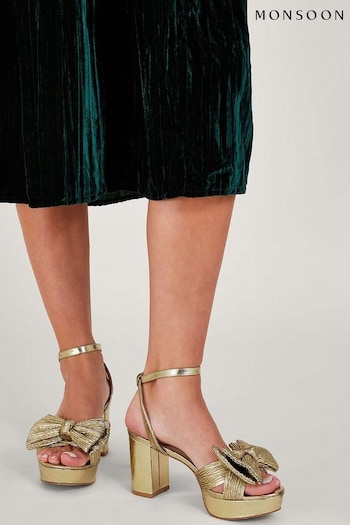 Monsoon Gold Metallic Bow Platform Heels (Q68554) | £85