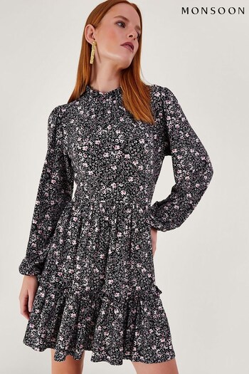 Monsoon Madison Black Print Dress (Q68576) | £70