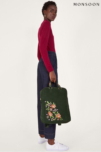 Monsoon Green Cord Embroidered Backpack (Q68577) | £55