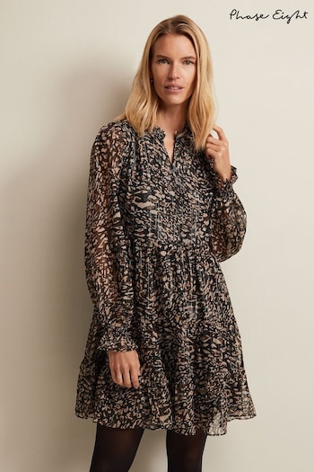 Phase Eight Neutral Shreya Leopard Swing Mini Dress (Q68587) | £99