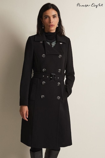 Phase Eight Layana Smart Trench Black Coat (Q68612) | £199